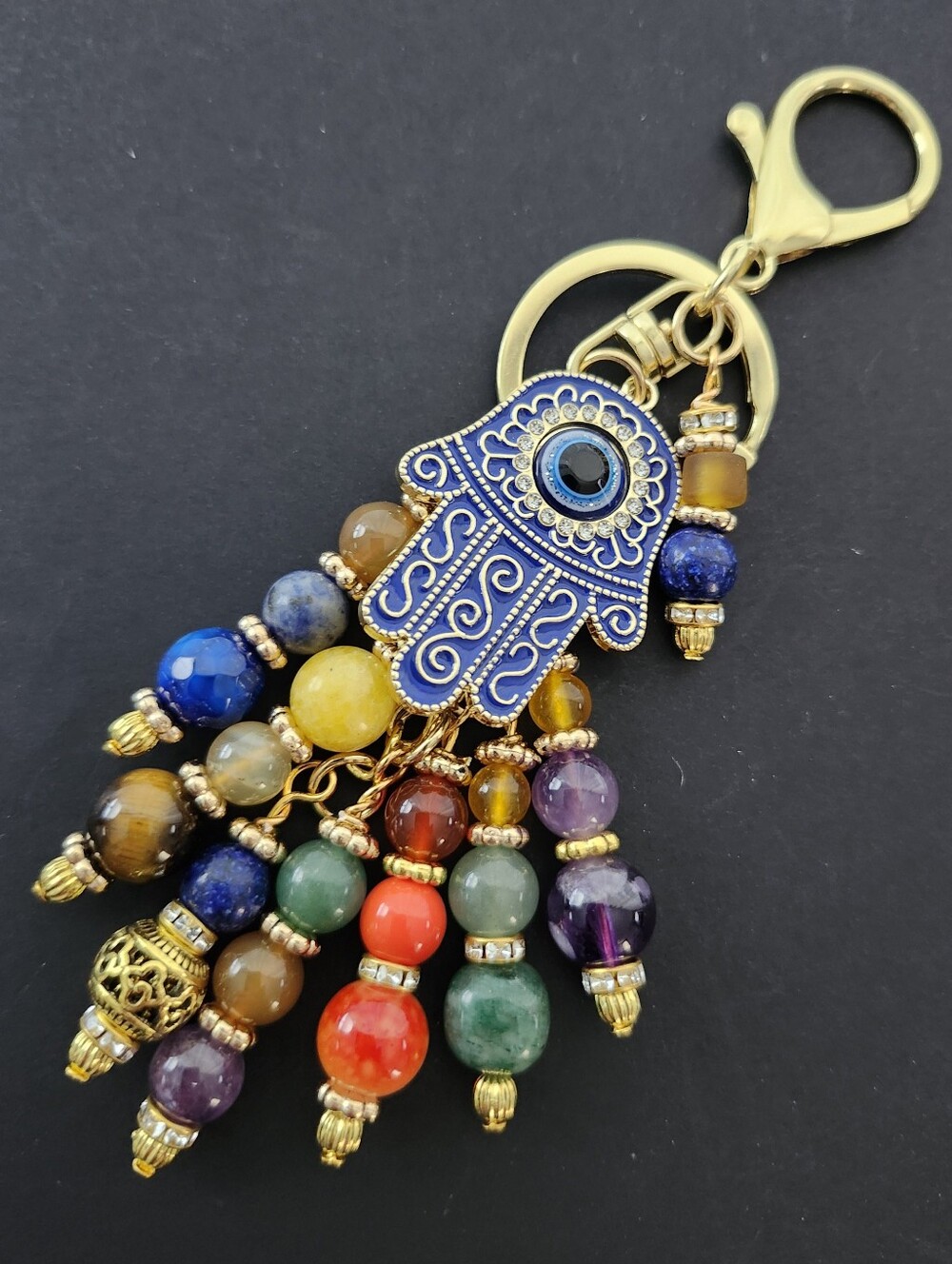 Hamsa Purse Charm or Keychain Chakra Meditation Aventurine Amethyst Handcrafted